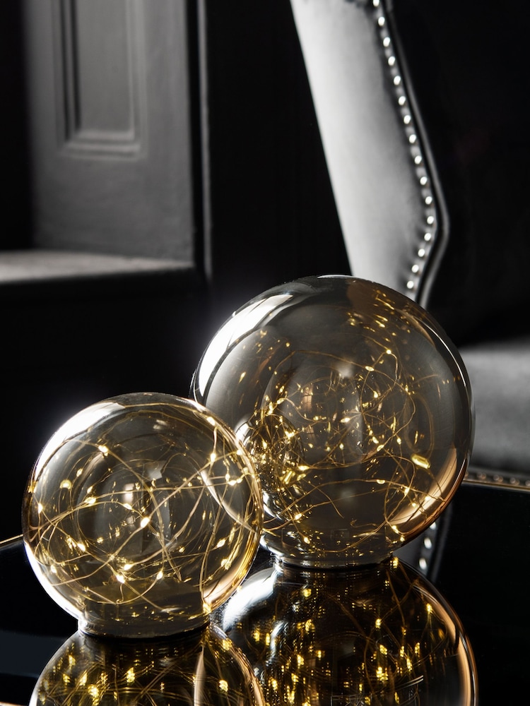 Grey Set of 2 Smoked Balls Decorative Battery Operated Feature Light - Image 1 of 5