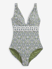 Blocs de bois bleu marine/vert kaki - Lot de 2 maillots de bain gainants à décolleté plongeant - Image 2 of 7
