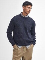 Barbour® Navy Tainsbury Fleck Yarn Crew Neck Jumper - Image 1 of 6