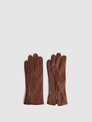 Reiss Tan Giselle Leather Ruched Gloves - Image 1 of 3