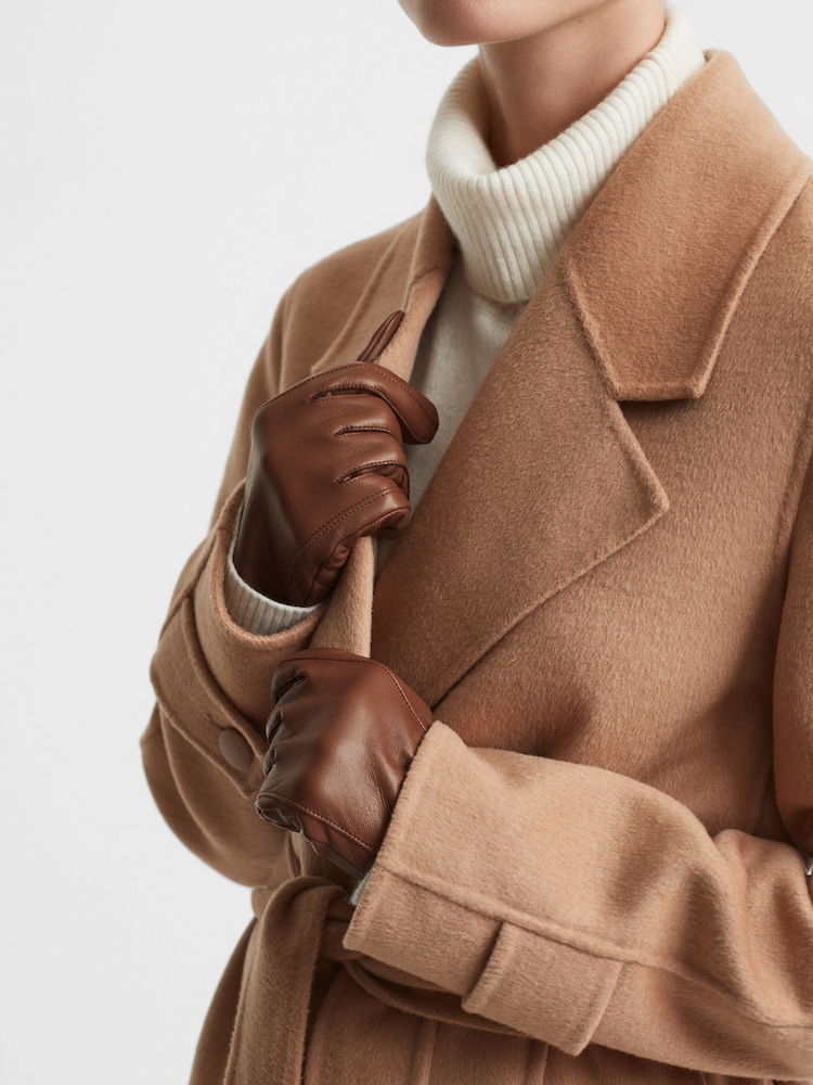 Reiss Tan Giselle Leather Ruched Gloves - Image 2 of 3