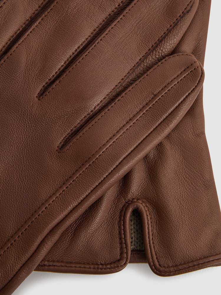 Reiss Tan Giselle Leather Ruched Gloves - Image 3 of 3