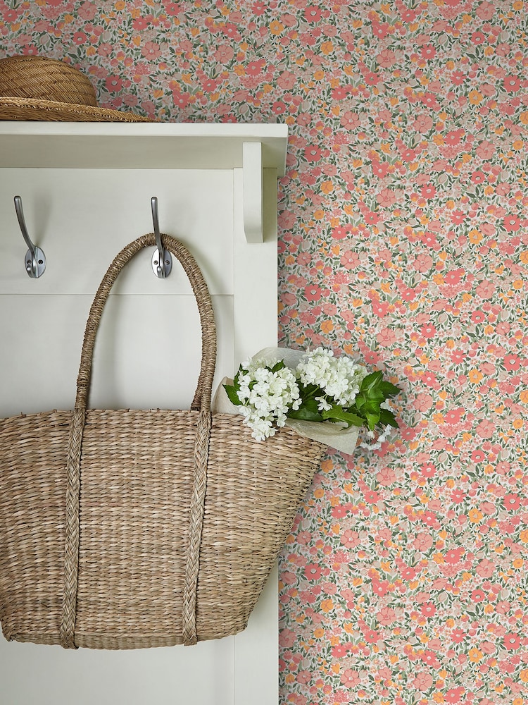 Laura Ashley Coral Pink Loveston A4 Wallpaper - Image 1 of 2