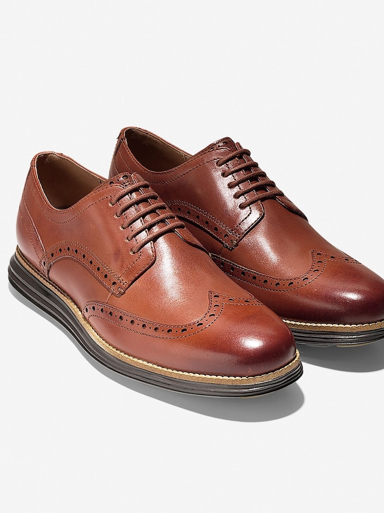 Cole Haan Mens Wide Fit Original Grand Wingtip Oxford Brown Shoes - Image 6 of 6