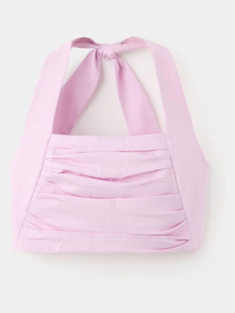 Mango Purple Halter Ruched Crop Top - Image 1 of 3