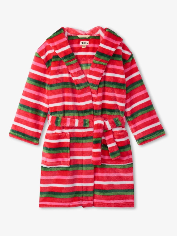 Hatley Green Candy Cane Striped Fleece Dressing Gown - Image 1 of 5