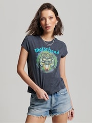 Superdry Charcoal Black Motorhead Cap Sleeve T-Shirt - Image 1 of 5