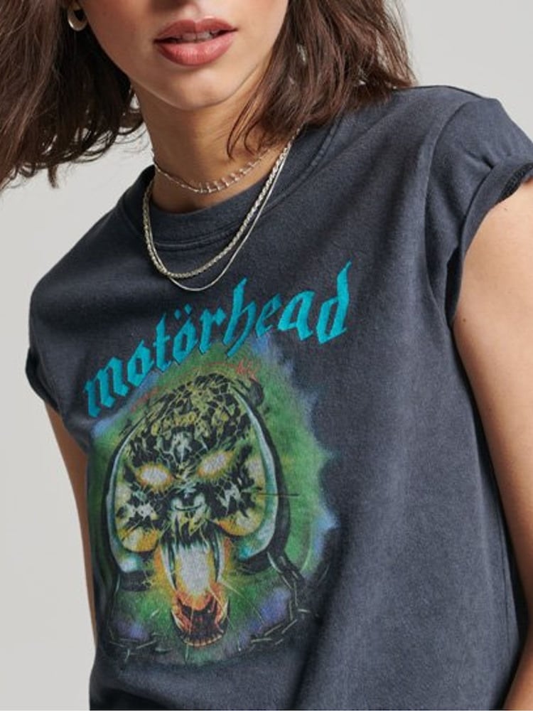 Superdry Charcoal Black Motorhead Cap Sleeve T-Shirt - Image 5 of 5