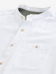 White Grandad Collar Linen Blend Short Sleeve 100% Cotton Oxford Shirt - Image 6 of 7