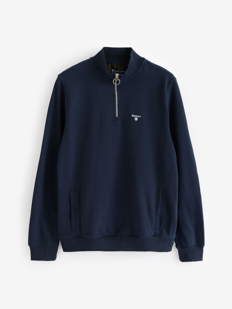 Barbour® Navy Beckhill Quarter Zip 100% Cotton Sweatshirt - Image 7 of 7