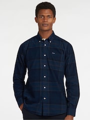 Barbour® Navy 100% Cotton Blair Tartan Check Micro Cord Shirt - Image 1 of 6