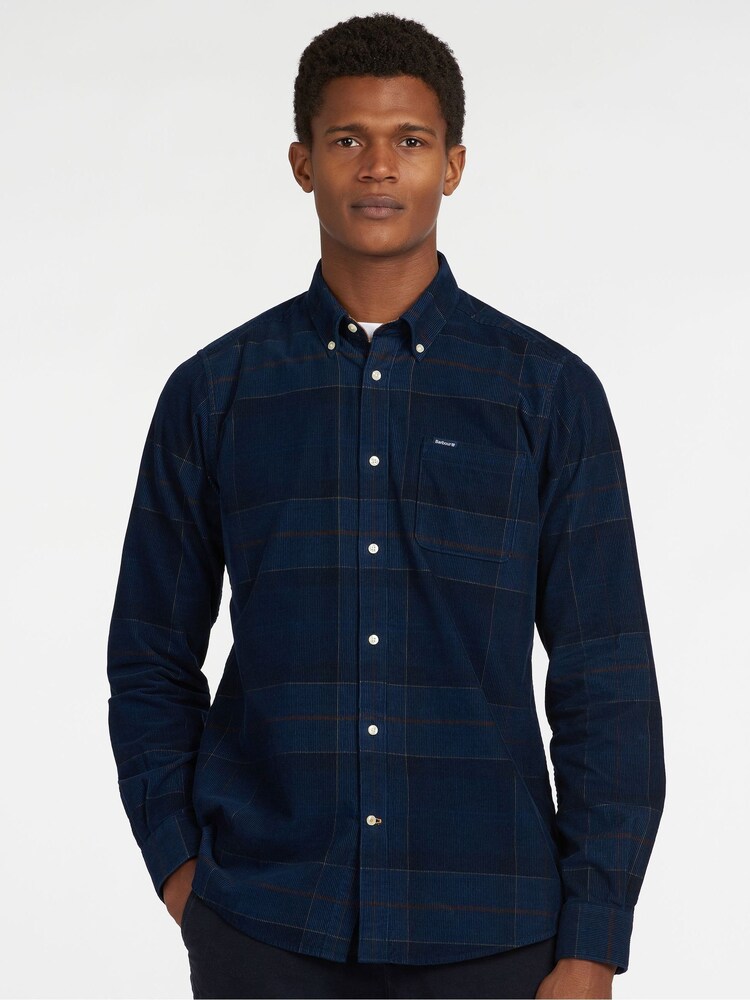 Barbour® Navy 100% Cotton Blair Tartan Check Micro Cord Shirt - Image 1 of 6