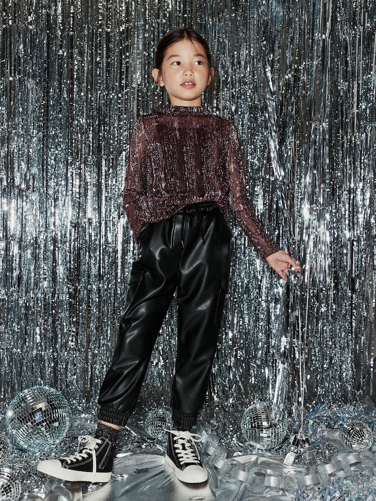 Black PU Cuffed Joggers (3-16yrs) - Image 1 of 6