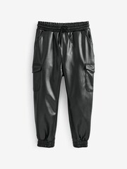 Black PU Cuffed Joggers (3-16yrs) - Image 4 of 6