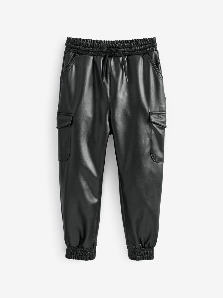 Black PU Cuffed Joggers (3-16yrs) - Image 4 of 6