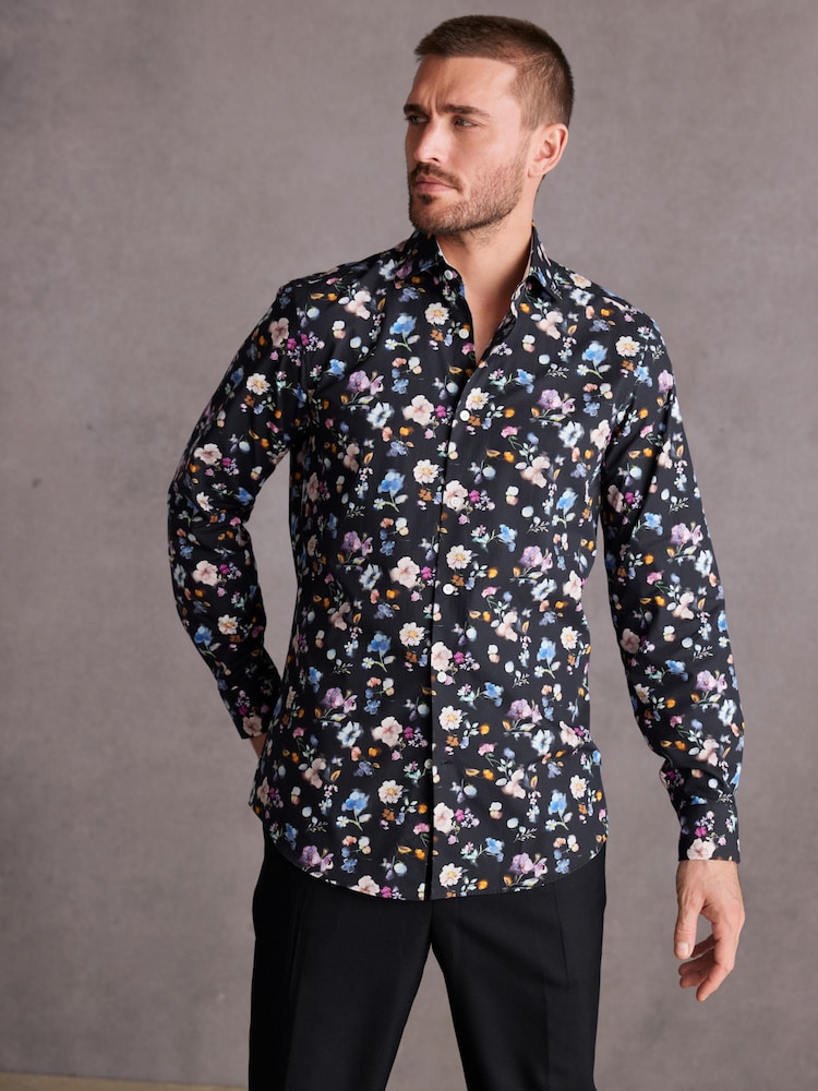 Black/Multicolour Floral Signature Made With Italian Fabric Printed Shirt - Image 1 of 8