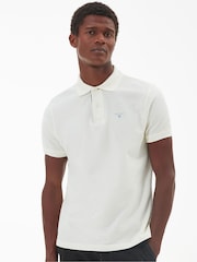 Barbour® Ecru White 100% Cotton Classic Pique Polo Shirt - Image 1 of 8