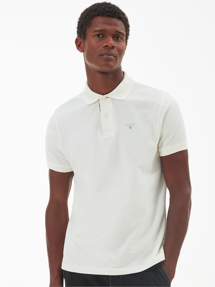 Barbour® Ecru White 100% Cotton Classic Pique Polo Shirt - Image 1 of 8