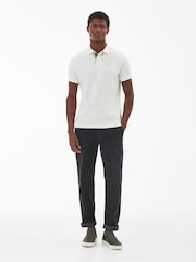 Barbour® Ecru White 100% Cotton Classic Pique Polo Shirt - Image 3 of 8