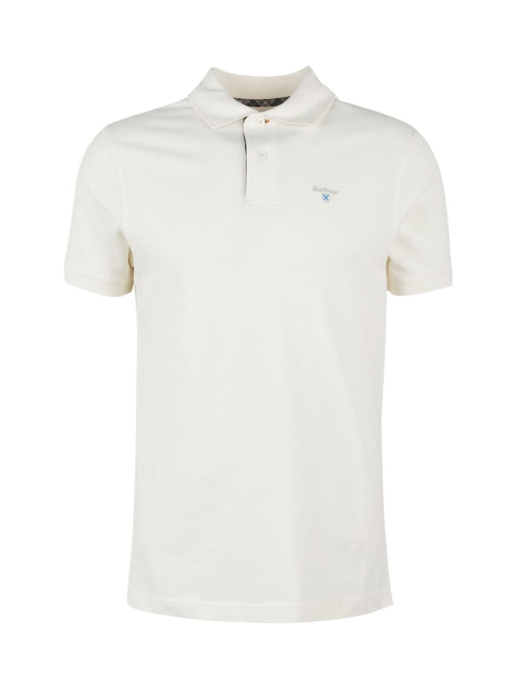 Barbour® Ecru White 100% Cotton Classic Pique Polo Shirt - Image 6 of 8
