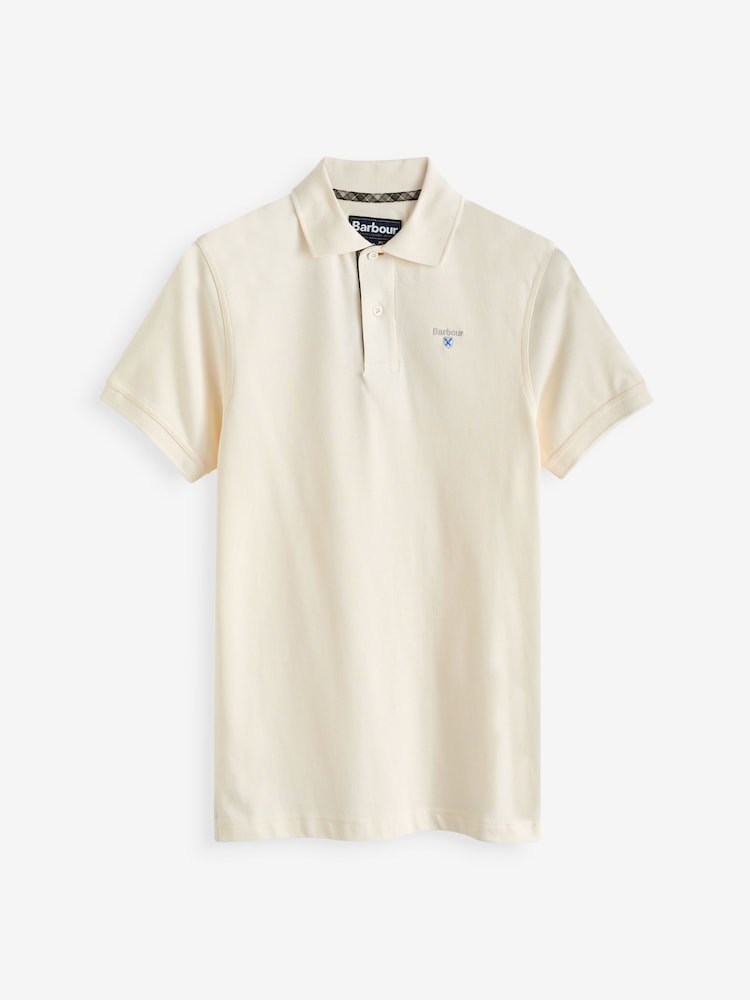 Barbour® Ecru White 100% Cotton Classic Pique Polo Shirt - Image 7 of 8