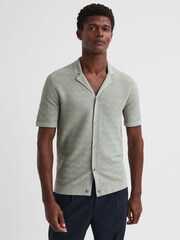 Reiss Sage Lunar Textured Cuban Collar Button-Through Shirt - Image 1 of 5