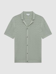 Reiss Sage Lunar Textured Cuban Collar Button-Through Shirt - Image 2 of 5