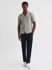 Reiss Sage Lunar Textured Cuban Collar Button-Through Shirt - Image 3 of 5