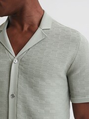 Reiss Sage Lunar Textured Cuban Collar Button-Through Shirt - Image 4 of 5