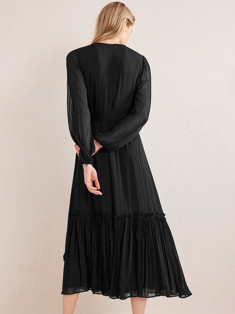 Boden Black Wrap Maxi Print Dress - Image 2 of 5 Boden Black Wrap Maxi Print Dress - Image 2 of 5