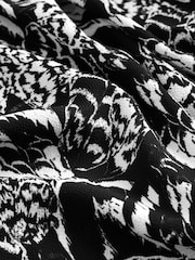 Black/White Feather Print Long Sleeve Mini Shirt Dress - Image 2 of 6