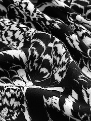 Black/White Feather Print Long Sleeve Mini Shirt Dress - Image 6 of 6