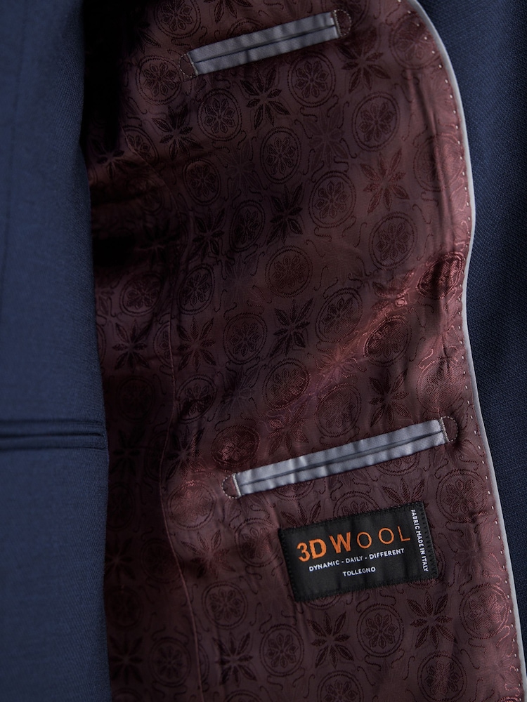 bleu vif - Veste de costume slim Signature Tollegno italienne en laine texturée - Image 10 of 11