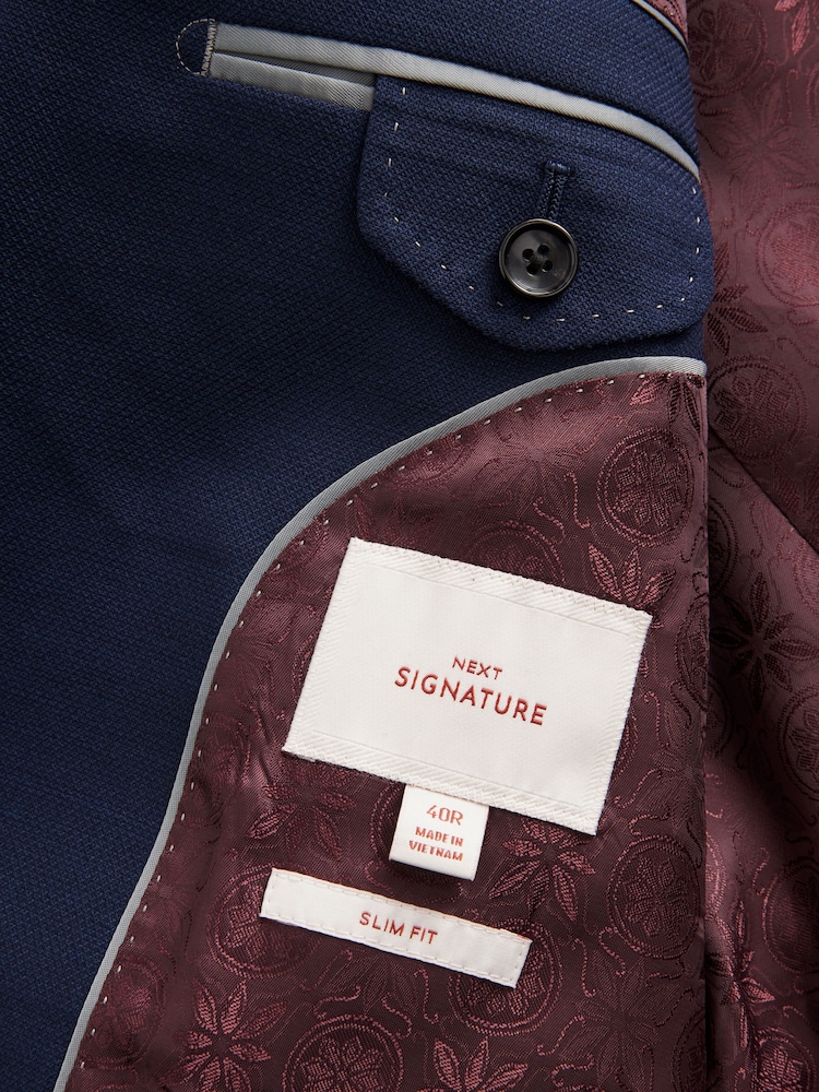 bleu vif - Veste de costume slim Signature Tollegno italienne en laine texturée - Image 9 of 11