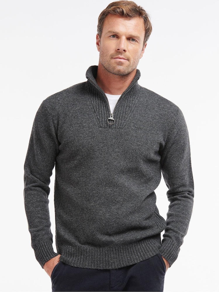 Barbour® Charcoal Grey Lambswool Quarter Zip Jumper - Image 1 of 7