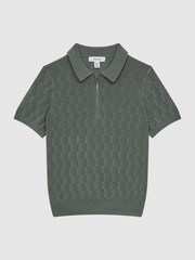 Reiss Green Ubud Half-Zip Textured Polo T-Shirt - Image 2 of 7