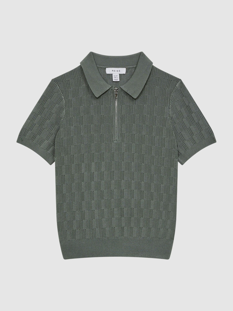 Reiss Green Ubud Half-Zip Textured Polo T-Shirt - Image 2 of 7
