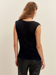 Black Ruched Shoulder Side Detail Vest - Image 3 of 6