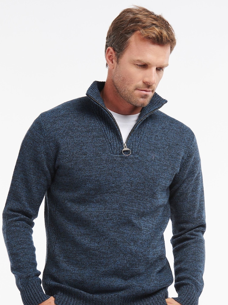 Barbour® Blue Lambswool Quarter Zip Jumper - Image 1 of 5