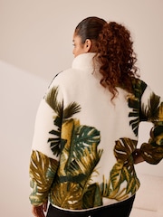 Ecru-Cremefarbener Blattdruck​​​​​​​ - Oberteil aus Teddyfleece mit RV-Kragen - Bild 2 von 6