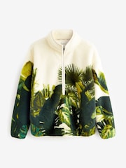 Ecru-Cremefarbener Blattdruck​​​​​​​ - Oberteil aus Teddyfleece mit RV-Kragen - Bild 5 von 6