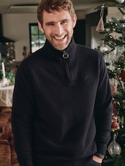 Barbour® Navy Blue Lambswool Quarter Zip Jumper - Image 1 of 9