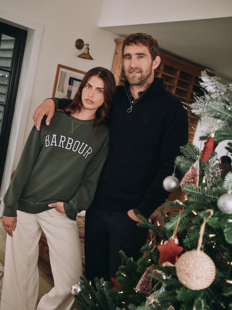 Barbour® Navy Blue Lambswool Quarter Zip Jumper - Image 4 of 9