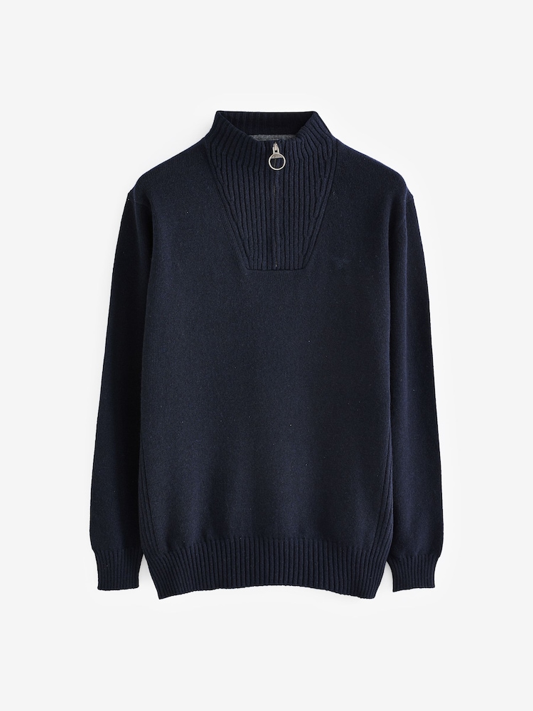 Barbour® Navy Blue Lambswool Quarter Zip Jumper - Image 9 of 9 Barbour® Navy Blue Lambswool Quarter Zip Jumper - Image 9 of 9