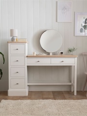 Chalk White Hampton Painted Oak Collection Luxe Side Pedestal Console Dressing Table - Image 2 of 9