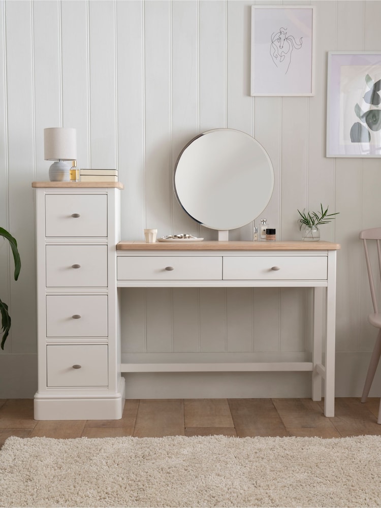 Chalk White Hampton Painted Oak Collection Luxe Side Pedestal Console Dressing Table - Image 2 of 9