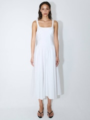 Mango White Scoop Neck Structured Midi Dress - Image 1 of 7