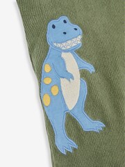 JoJo Maman Bébé Khaki Green Dino 2-Piece Velour Appliqué Dungaree & Top Set - Image 4 of 5