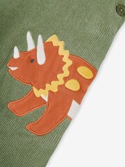 JoJo Maman Bébé Khaki Green Dino 2-Piece Velour Appliqué Dungaree & Top Set - Image 5 of 5