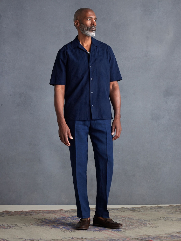 Bleu - Coupe ajustée  Signature Leomaster 100% Lin Costume : Pantalon - Image 2 of 6